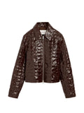 AMI Paris Crocodile embossed cowhide leather zipped jacket