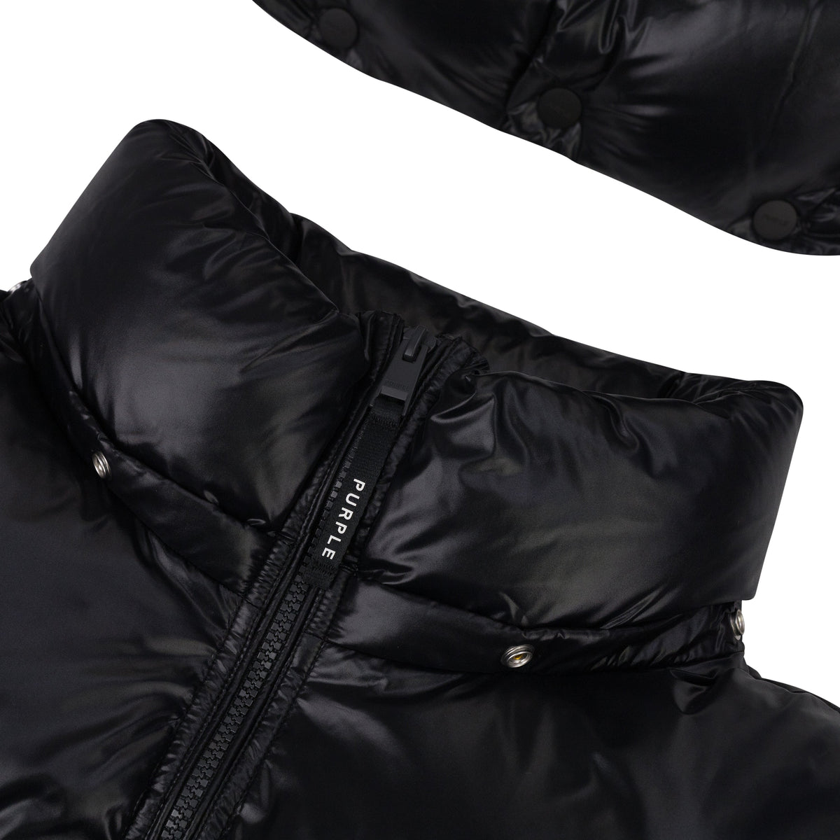 Jet Black Nylon Snap Off Hood Puffer Vest