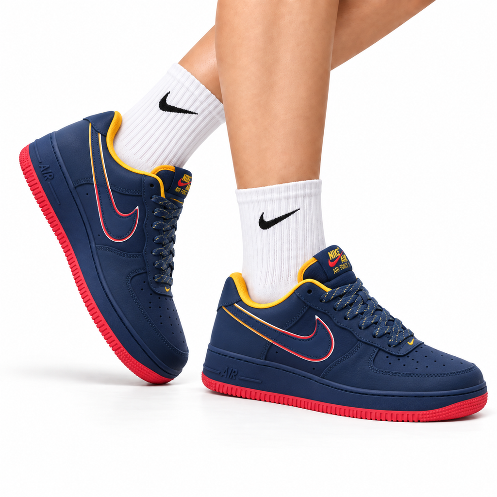 Nike Air Force 1 Low Navy Orange Red Unisex Sneakers Style 21