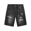 Purple Brand Washed Black Distressed Denim Shorts