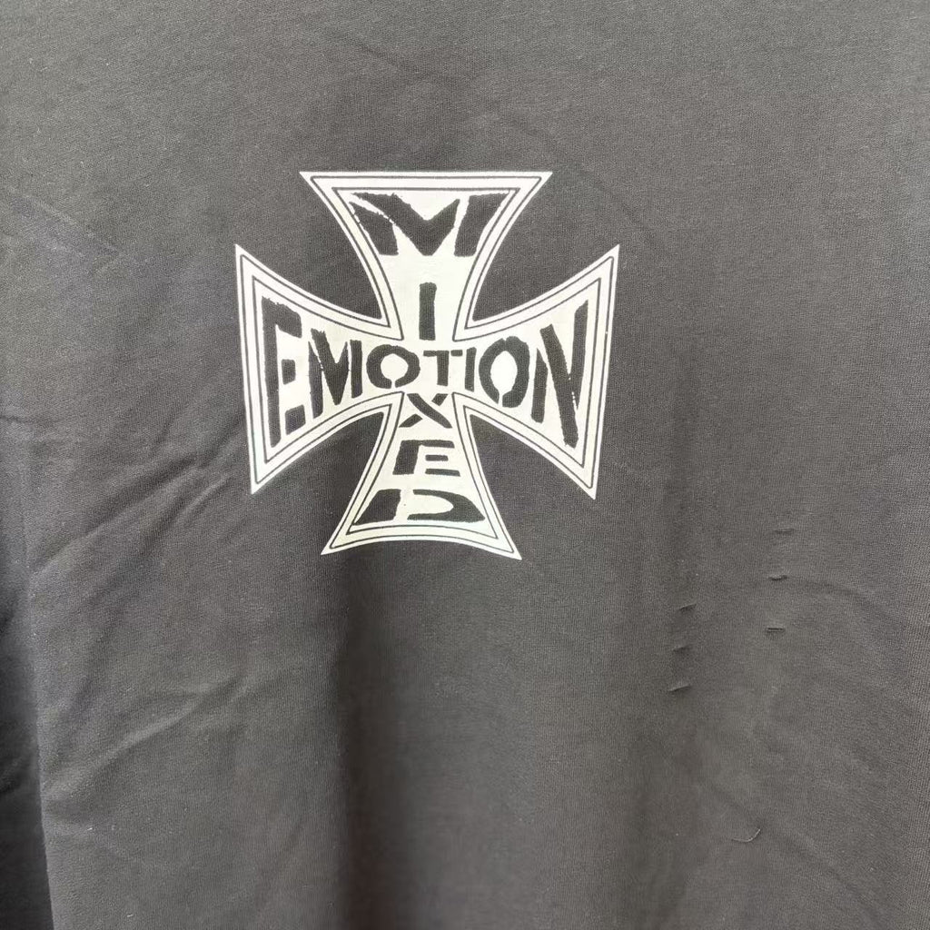 MIXED EMOTION Cross Graphic Distressed T-Shirt