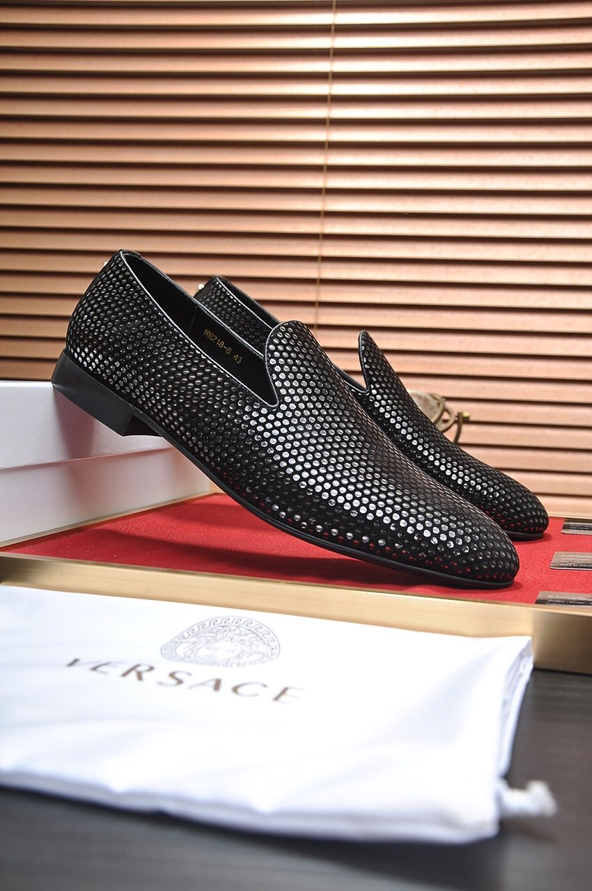 Versace Men's Textured Black Slip-On Shoes