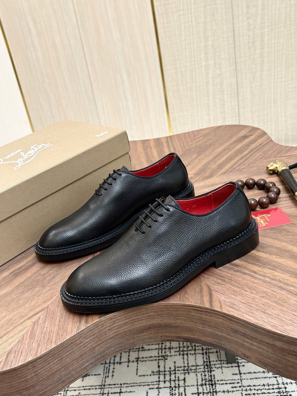 Black Lace-Up Dress Shoes with Red Lining