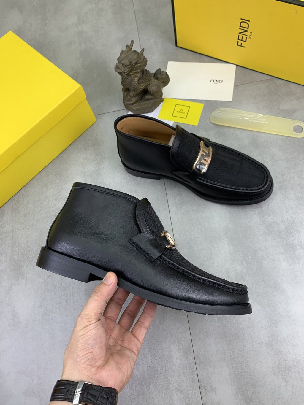 Fendi Black Gold-Tone Detail Ankle Boots