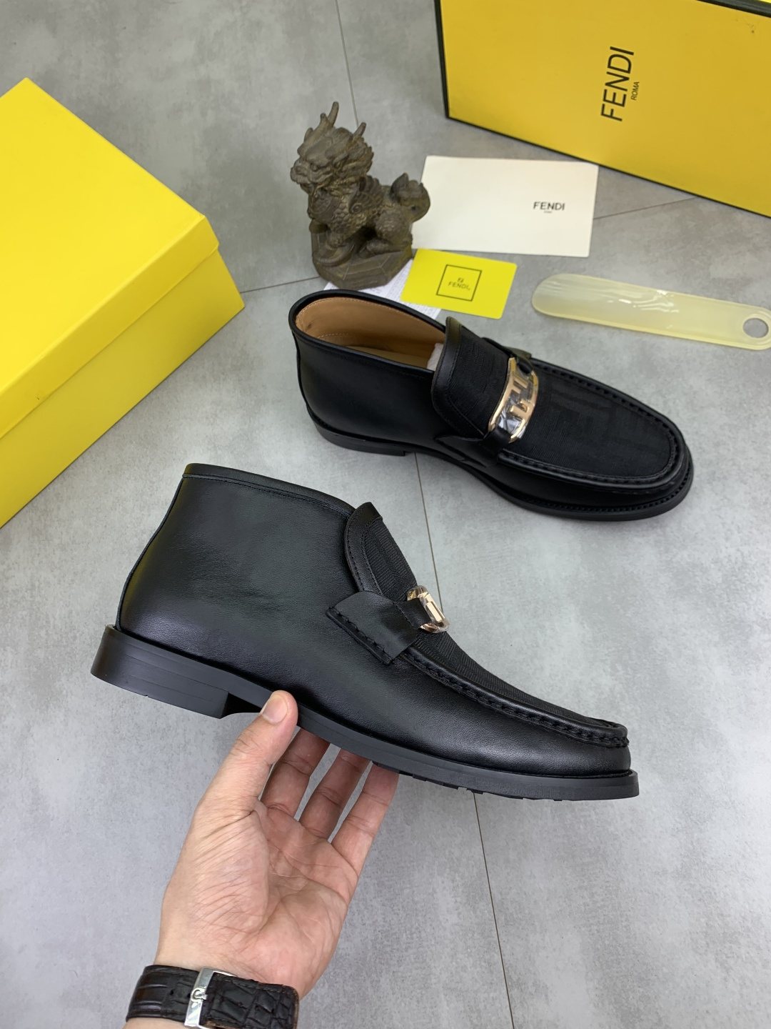 Fendi Black Gold-Tone Detail Ankle Boots