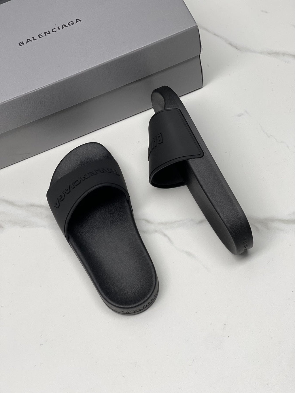 Balenciaga Black Embossed Slide Sandals