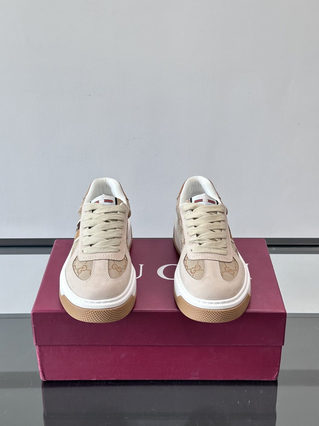 Gucci Men's Beige Patterned Panel Sneakers