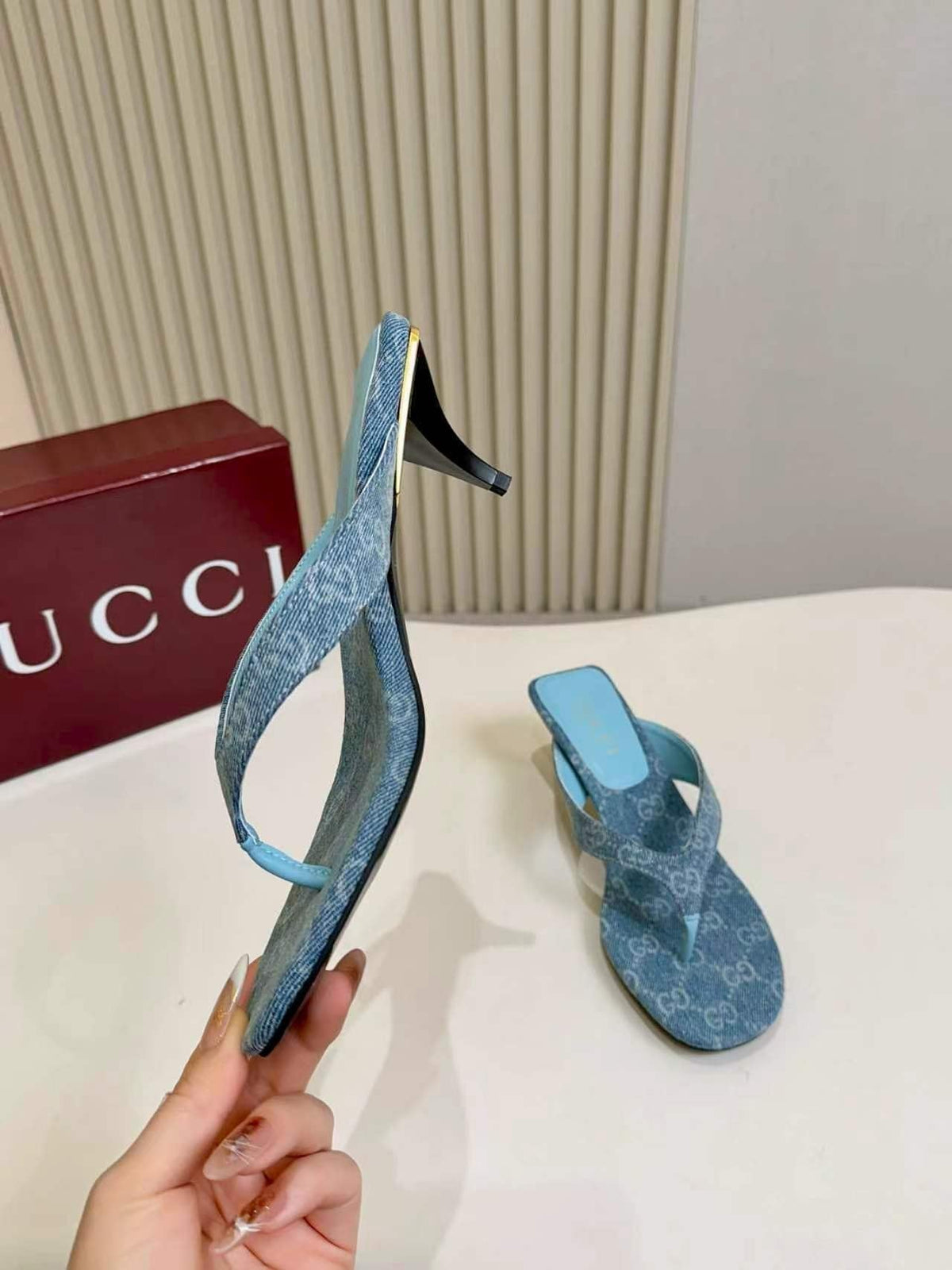 Gucci Monogram Thong Heel Sandals
