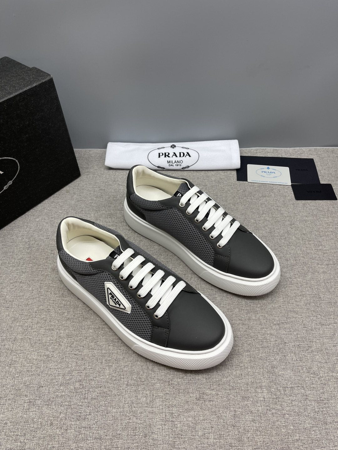 Prada Men's Triangle Patch Low-Top Sneakers - Padded Collar