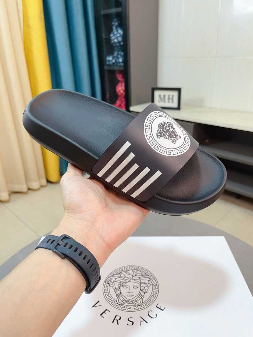 Versace Striped Slide Sandals