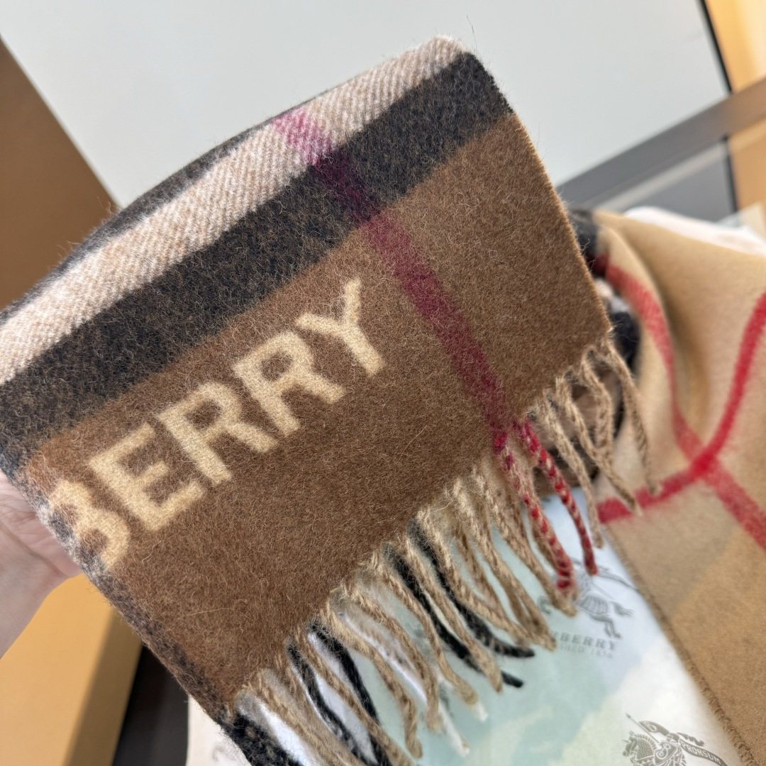 Burberry Tan Brown Plaid Fringe Scarf