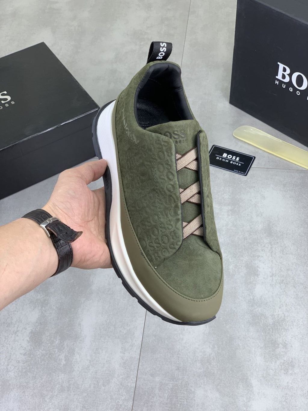 BOSS Textured Low-Top Lace-Up Sneakers